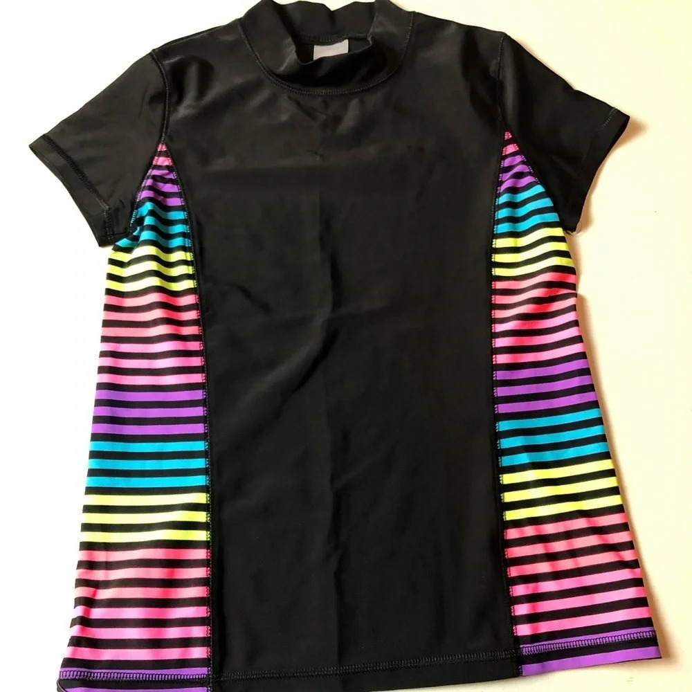 Girls Black & Rainbow Rashguard Size Large